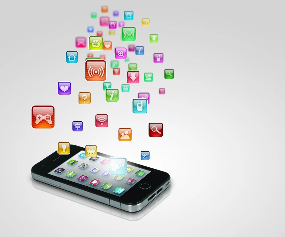 Media technology illustration with mobile phone and icons-1